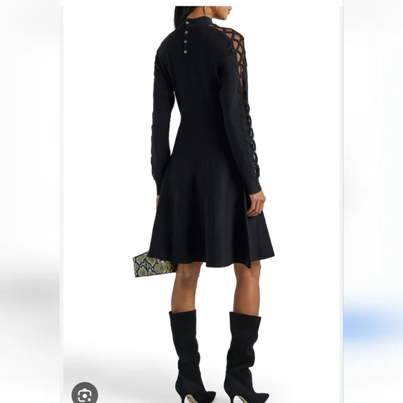 LELA ROSE 1800$ Black Silk Wool Knitted Fit And Flare Dress Quiet Luxury  Classy